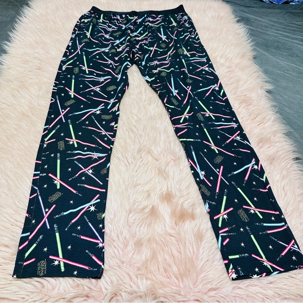 MeUndies Black Lounge/pajama Pants with Colorful Lightsaber Print NWOT!